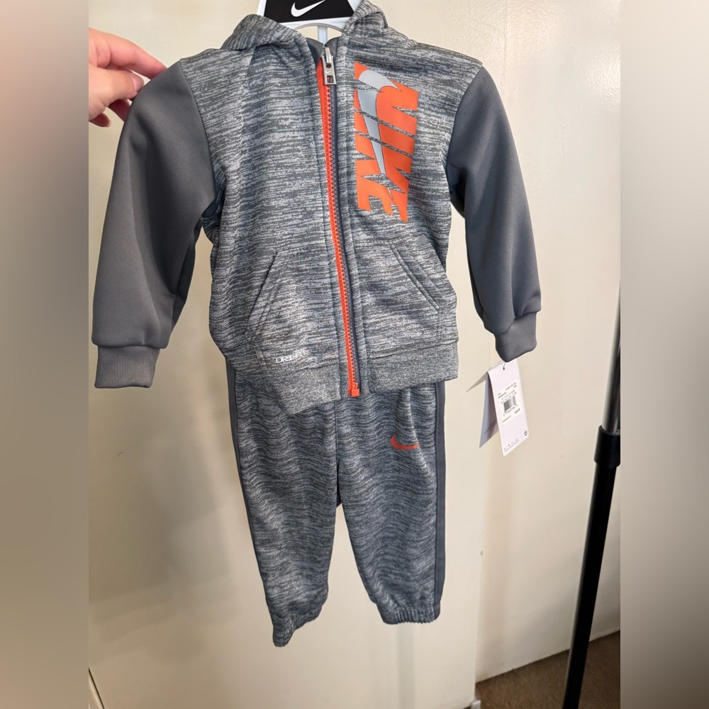 Nike Kids Gray and Orange Tracksuit Set